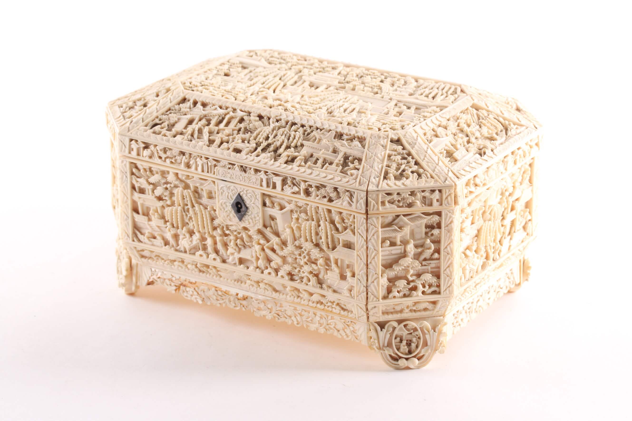 Chinese Canton ivory sewing box